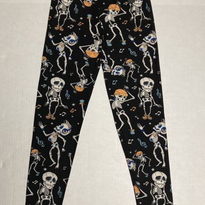 Womens Girls Halloween Leggings Depot Dancing Skeletons One Size Multicolor NWT